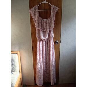 BONGO Y2K Pink Floral Ruffle Maxi Dress Cottagecore Coquette Festival 90s